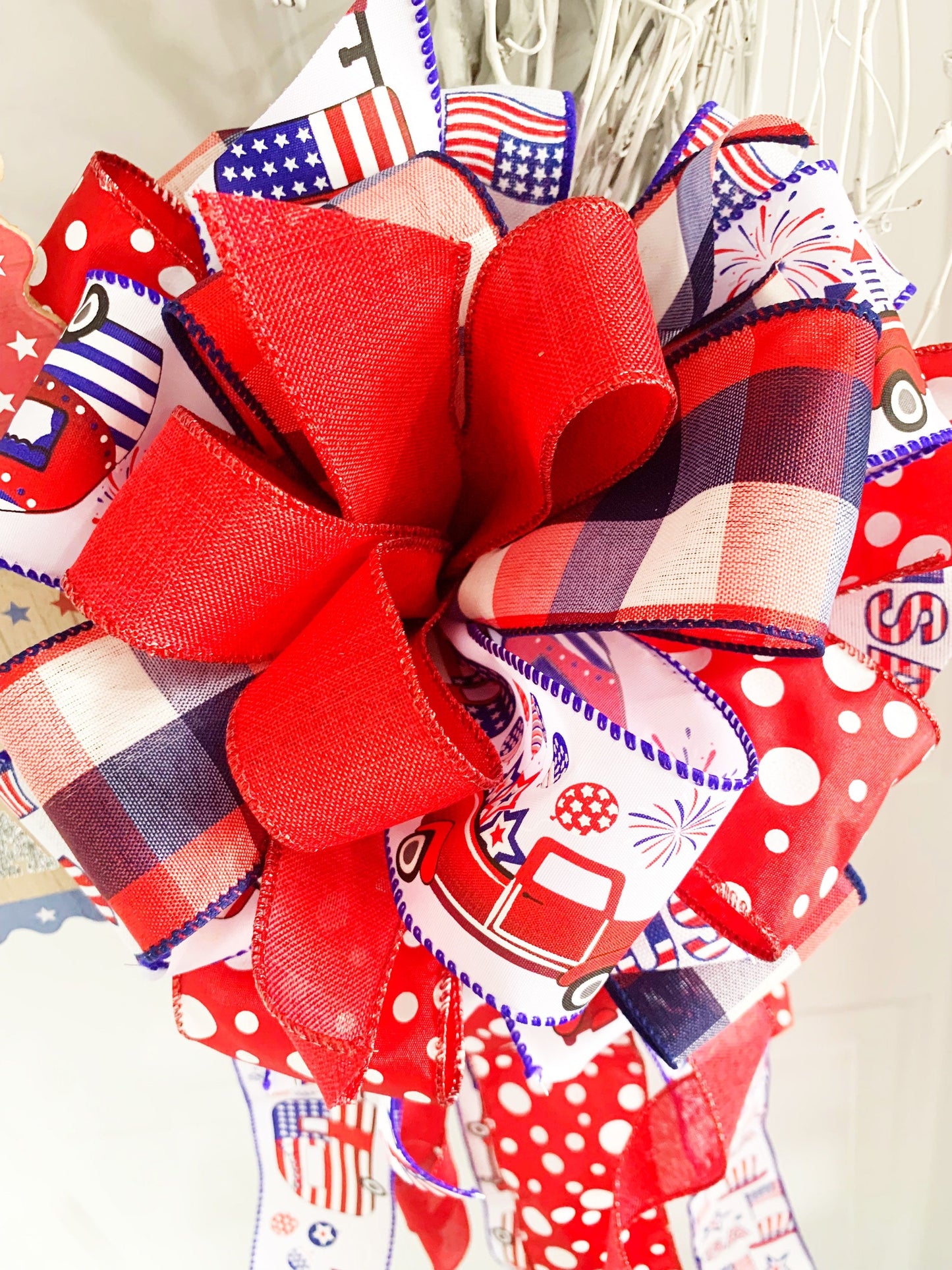 Patriotic Collection -Stars,Stripes,Trucks,Patriotic Bow,Patriotic,Patriotic Decor,Red White Blue, Red White Blue Bow,Wreath Bow,Mailbox Bow