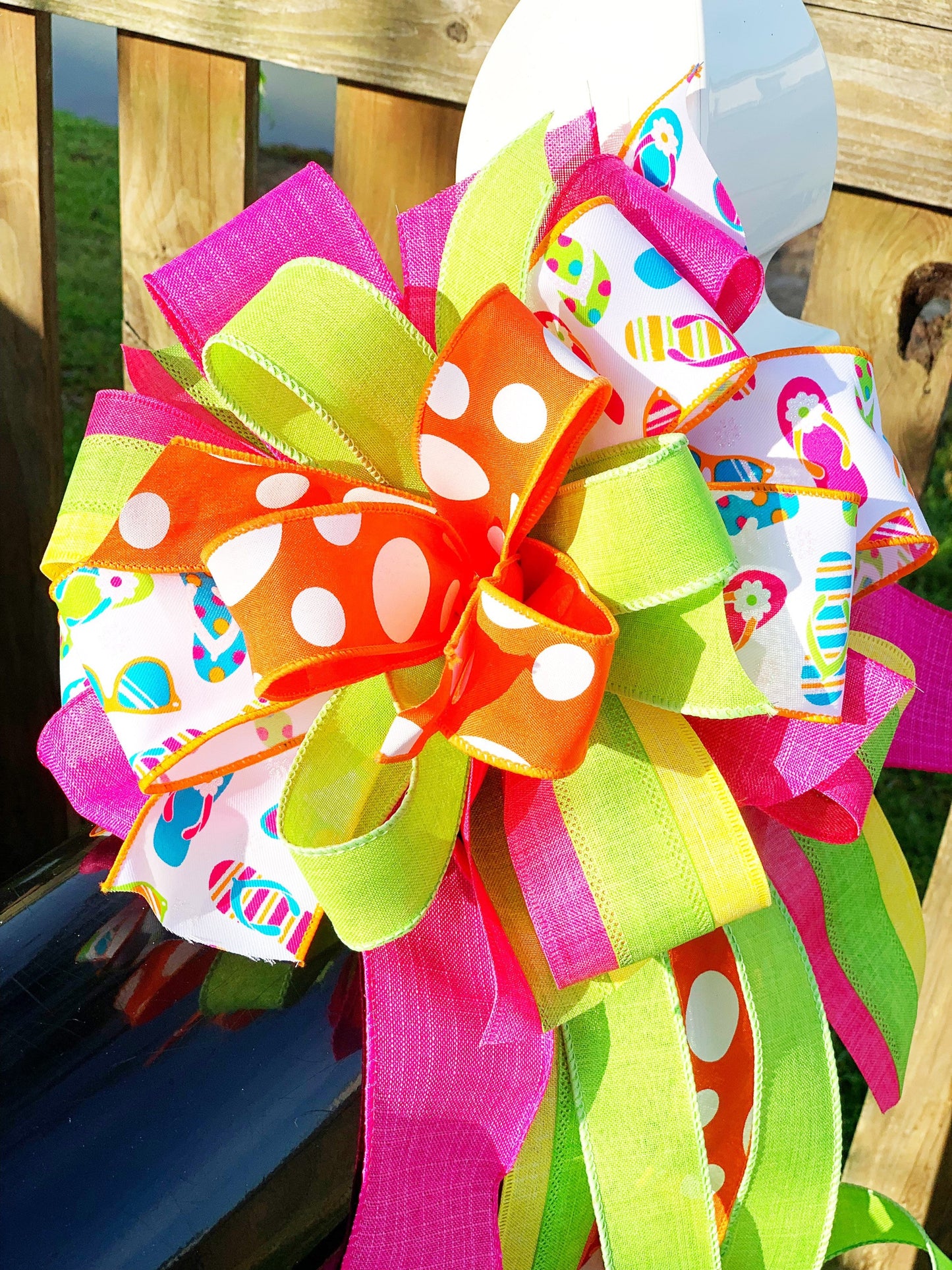 Summer Collection - Flip Flops,Flip Flops Bow,Flip Flop Ribbon,Summer,Summer Bow,Bow,Bows,Mailbox Bow,Wreath Bow,Decor,Ribbon,Summer Decor