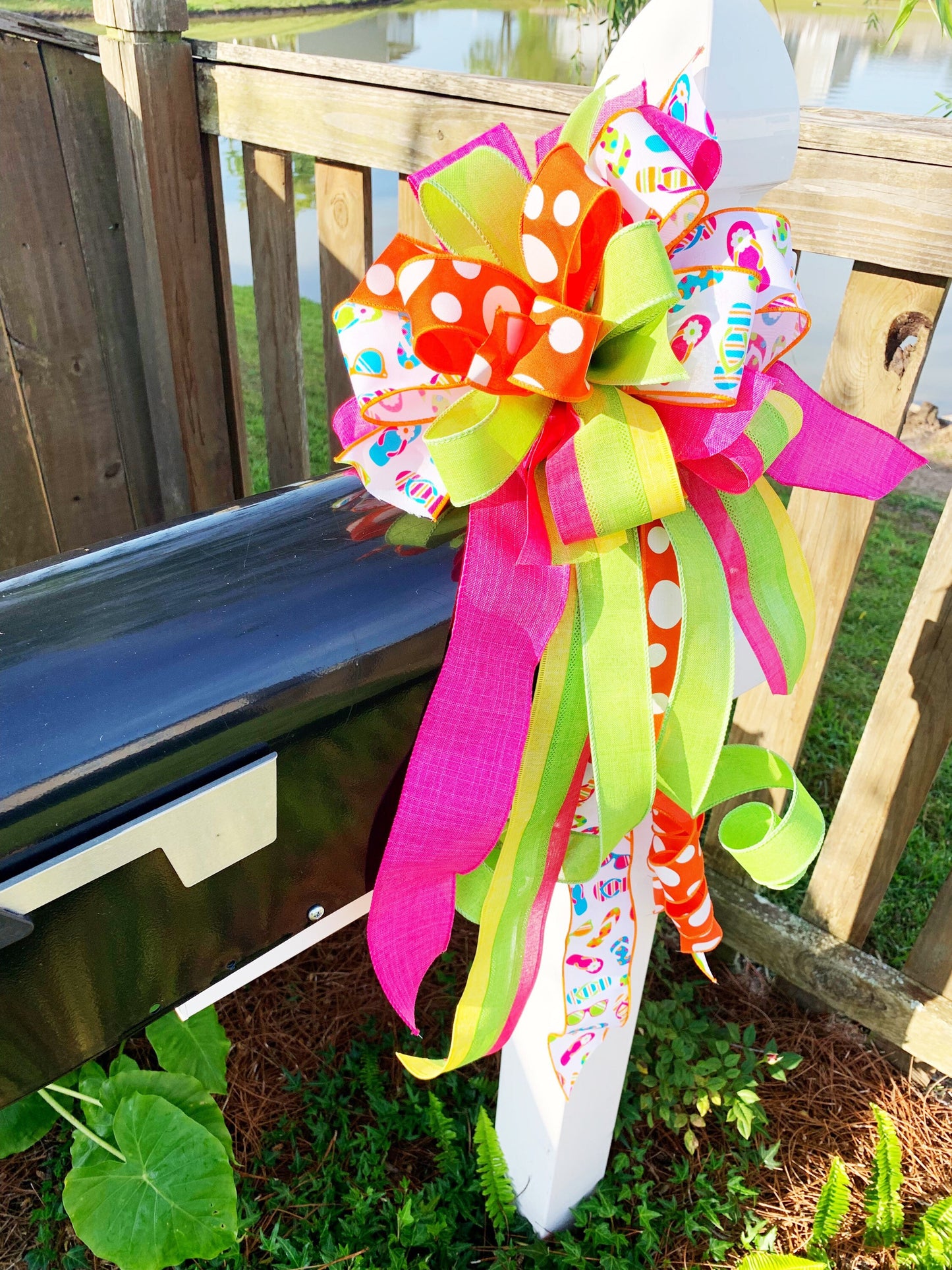 Summer Collection - Flip Flops,Flip Flops Bow,Flip Flop Ribbon,Summer,Summer Bow,Bow,Bows,Mailbox Bow,Wreath Bow,Decor,Ribbon,Summer Decor