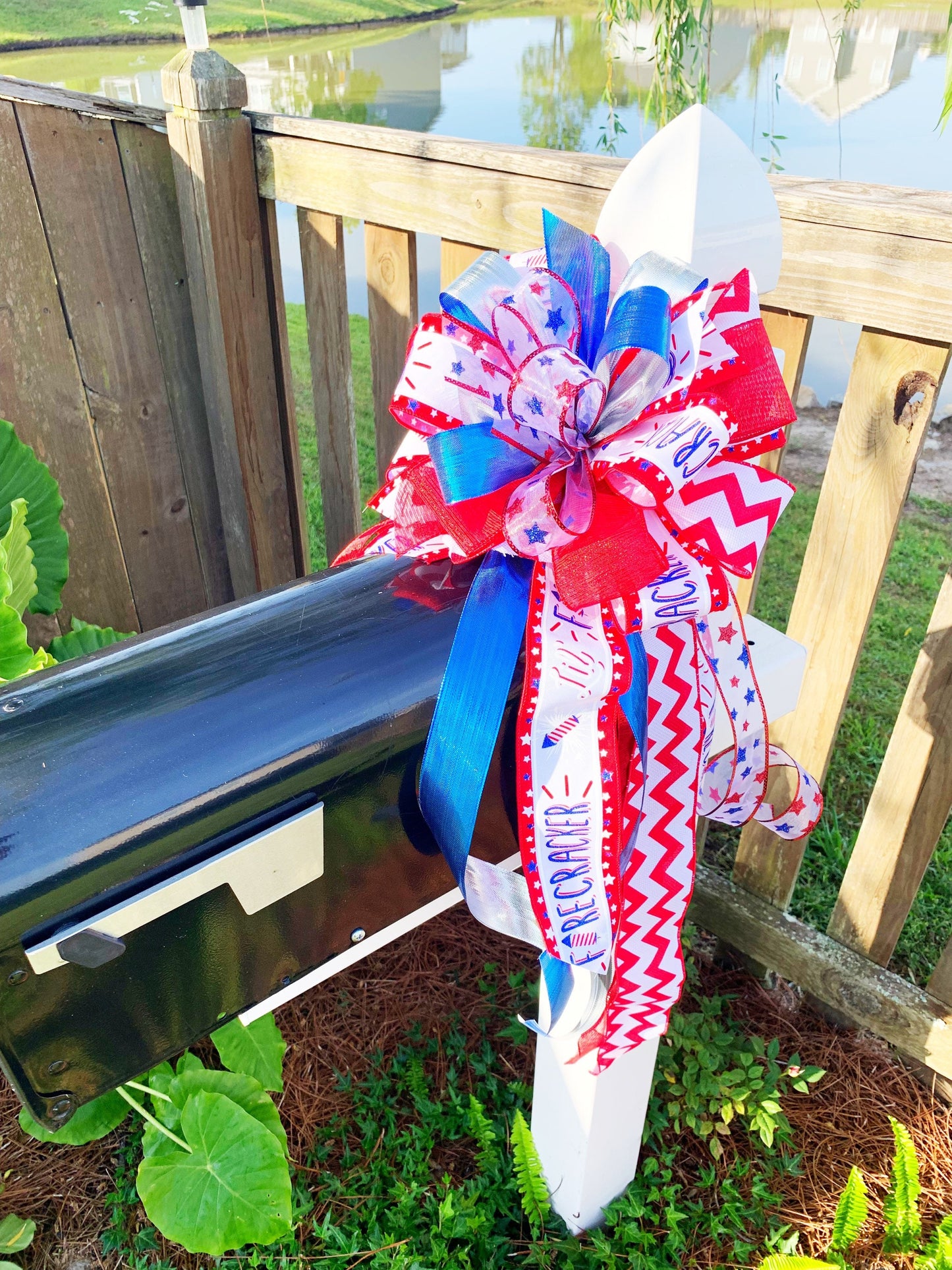 Patriotic Collection - Patriotic,Patriotic Bow, Red White Blue,Red White Blue Bow,Bow, Bows,Mailbox Bow,Wreath Bow,July 4th Decor,Gift