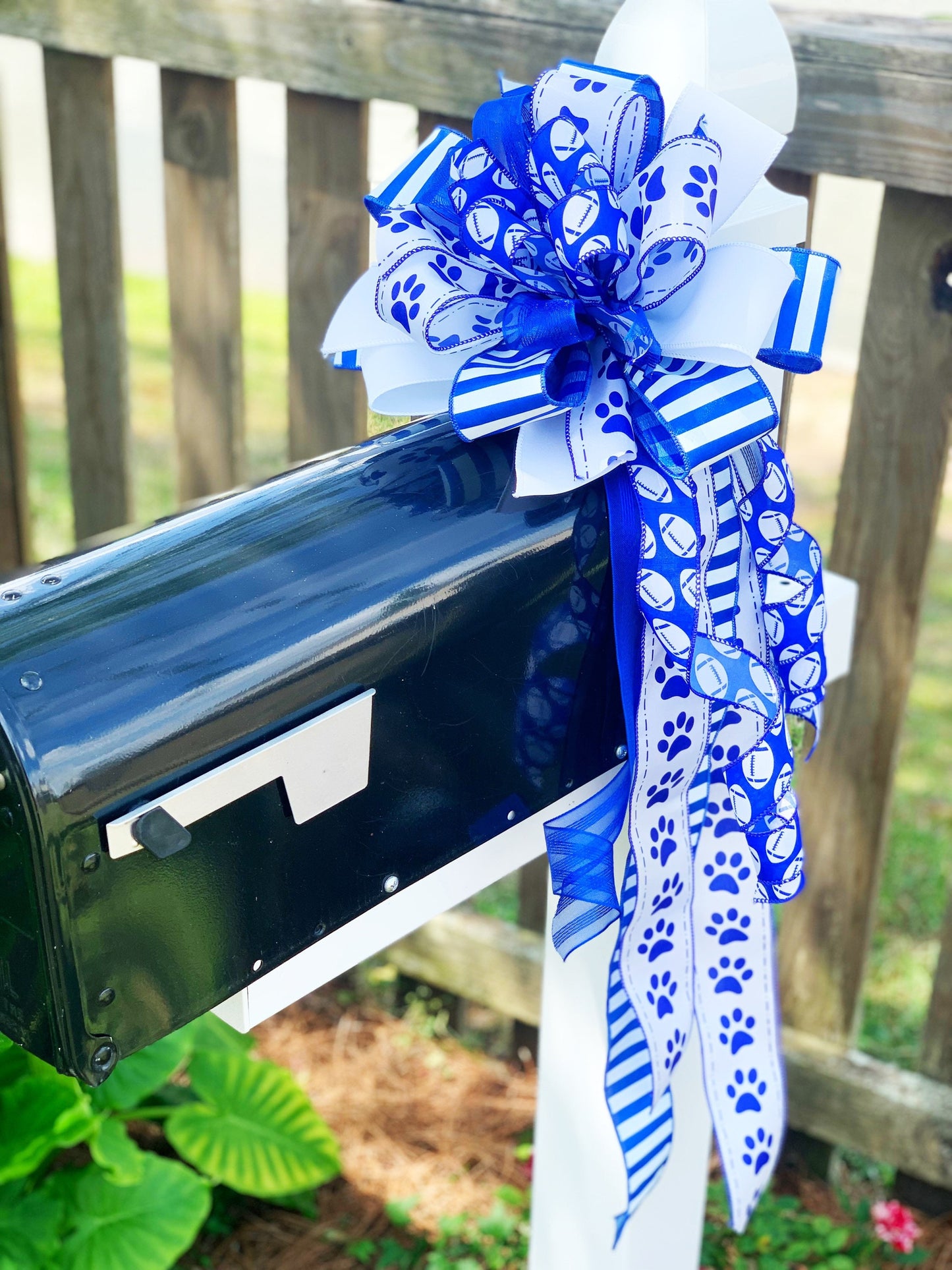Sports Collection - Sports,Sports Bow, Panthers,Panthers Football,Blue White Bow, Sports Ribbon,Football,Football Bow,Wreath Bow,Game Day