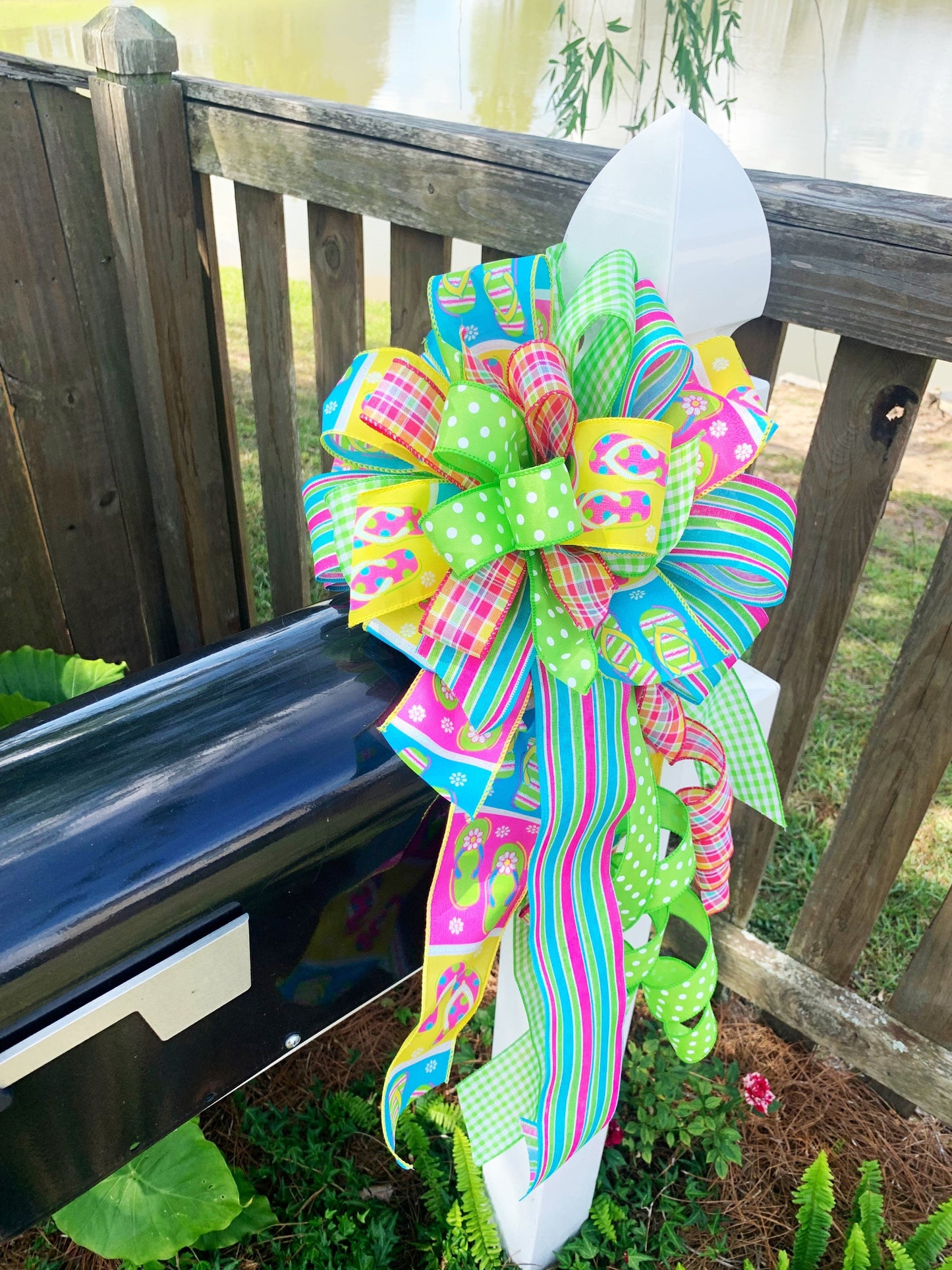 Summer Collection - Flip Flops, Flip Flops Bow, Summer Bow, Summer, Summer Decor, Bow, Bows, Mailbox Bow, Wreath Bow, Decor, Ribbon, Gift