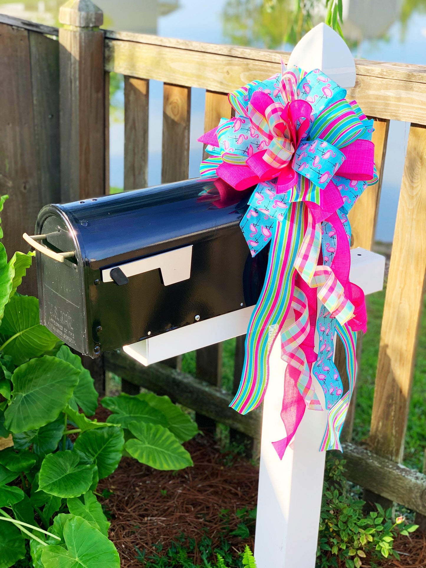 Summer Collection - Summer,Summer Bow, Pink Flamingos,Pink Flamingos Bow,Pink Flamingos Ribbon,Bow,Bows, Mailbox Bow,Wreath Bow,Gift,Ribbon