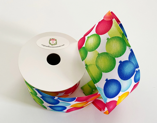 Birthday Wired Ribbon - Featuring Birthday Balloons in Festive Colors - 2.5 Inches x 10 Yards Wired Ribbon