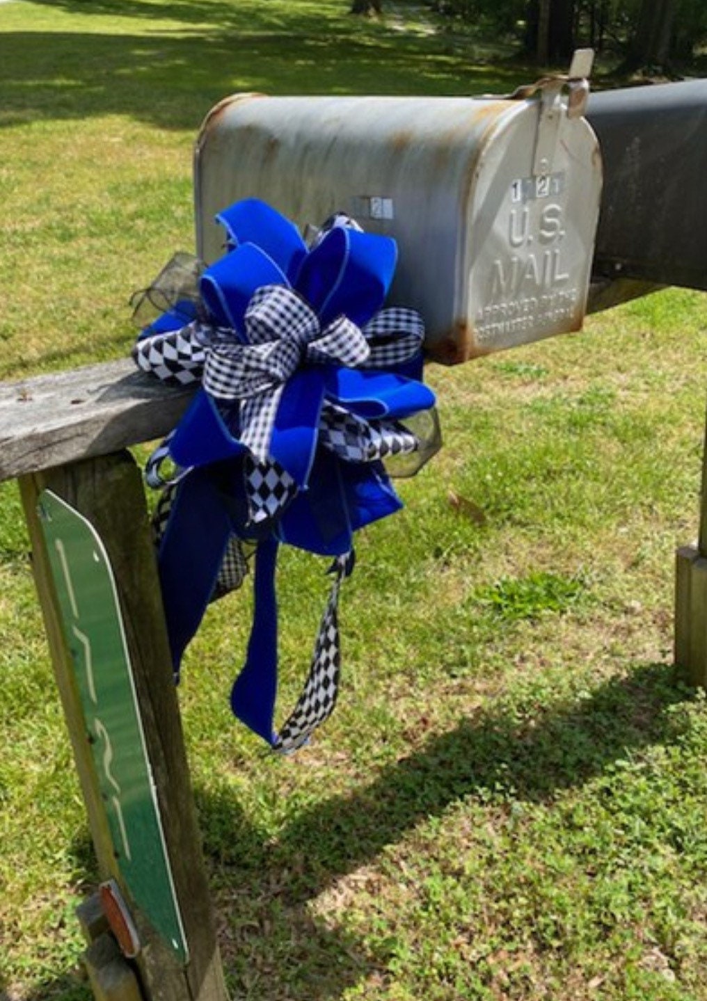 Everyday Collection- Blue/Black/White Bow, Law Enforcement Bow, Police Bow, Mailbox Bow, Wreath Bow, Blue and Black Bow