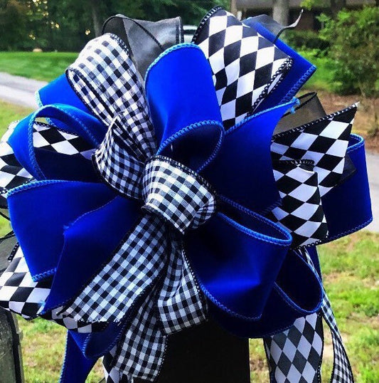 Everyday Collection- Blue/Black/White Bow, Law Enforcement Bow, Police Bow, Mailbox Bow, Wreath Bow, Blue and Black Bow