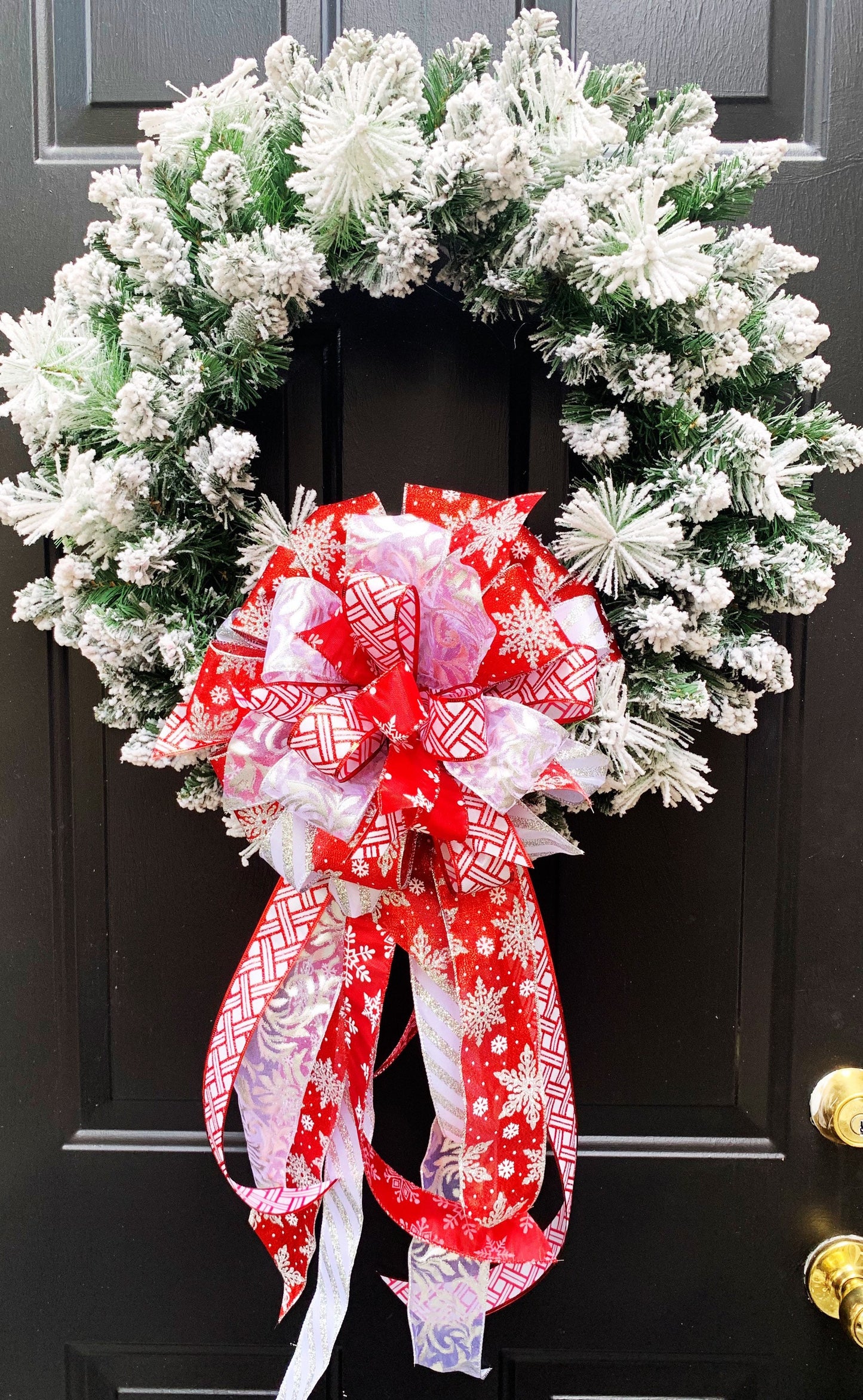 Winter Collection- Snowflake Bow, Winter Bow, Snowflake Winter Bow, Red Bow, Winter Mailbox Bow, Winter Wreath Bow,Large Bow, Red/Silver Bow