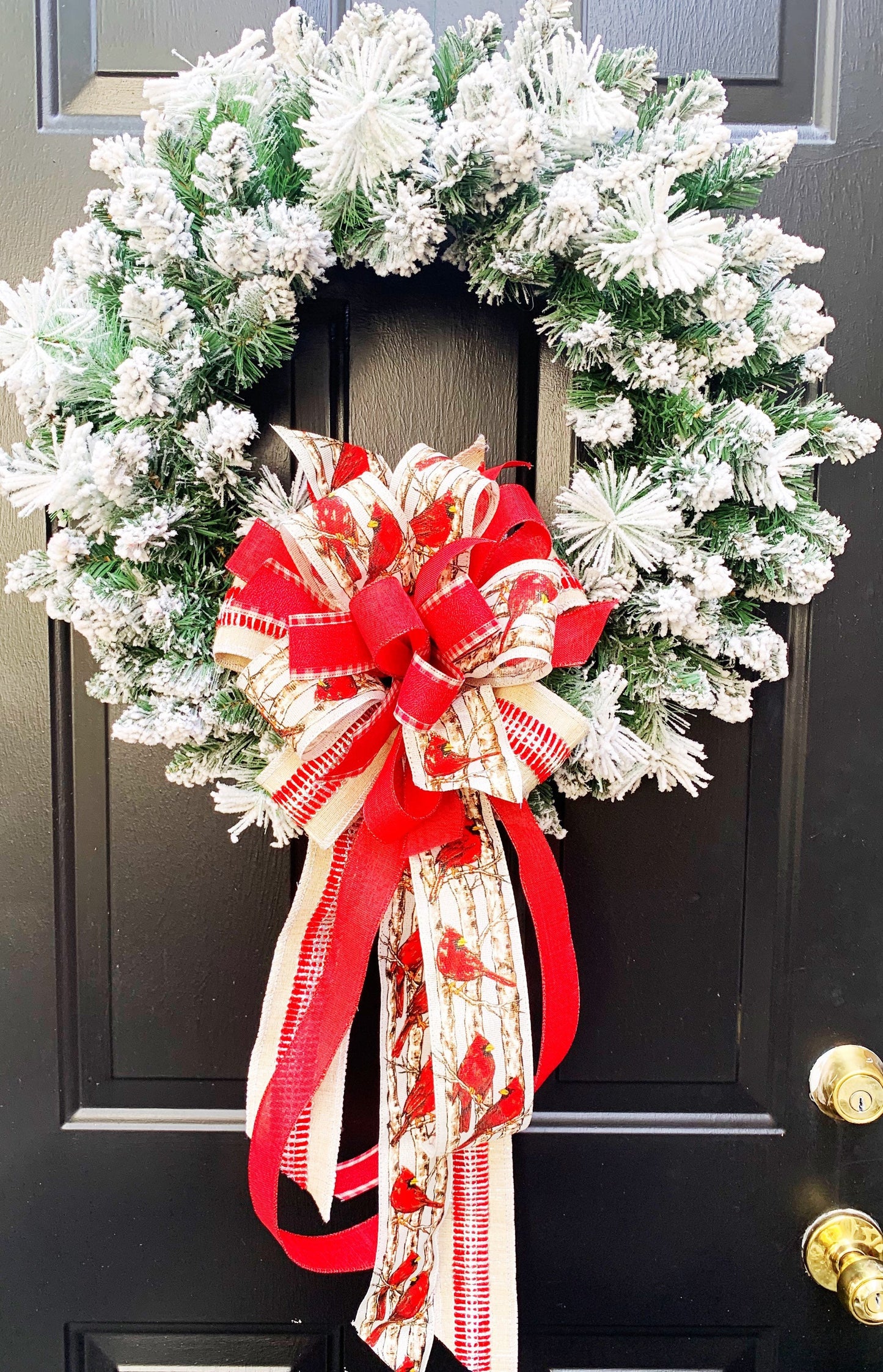 Winter Collection- Cardinal Bow, Red Birds, Cardinals, Wreath Bow, Cardinal Wreath Bow, Mailbox Bow,Cardinal Mailbox Bow,Large Bow, Gift Bow
