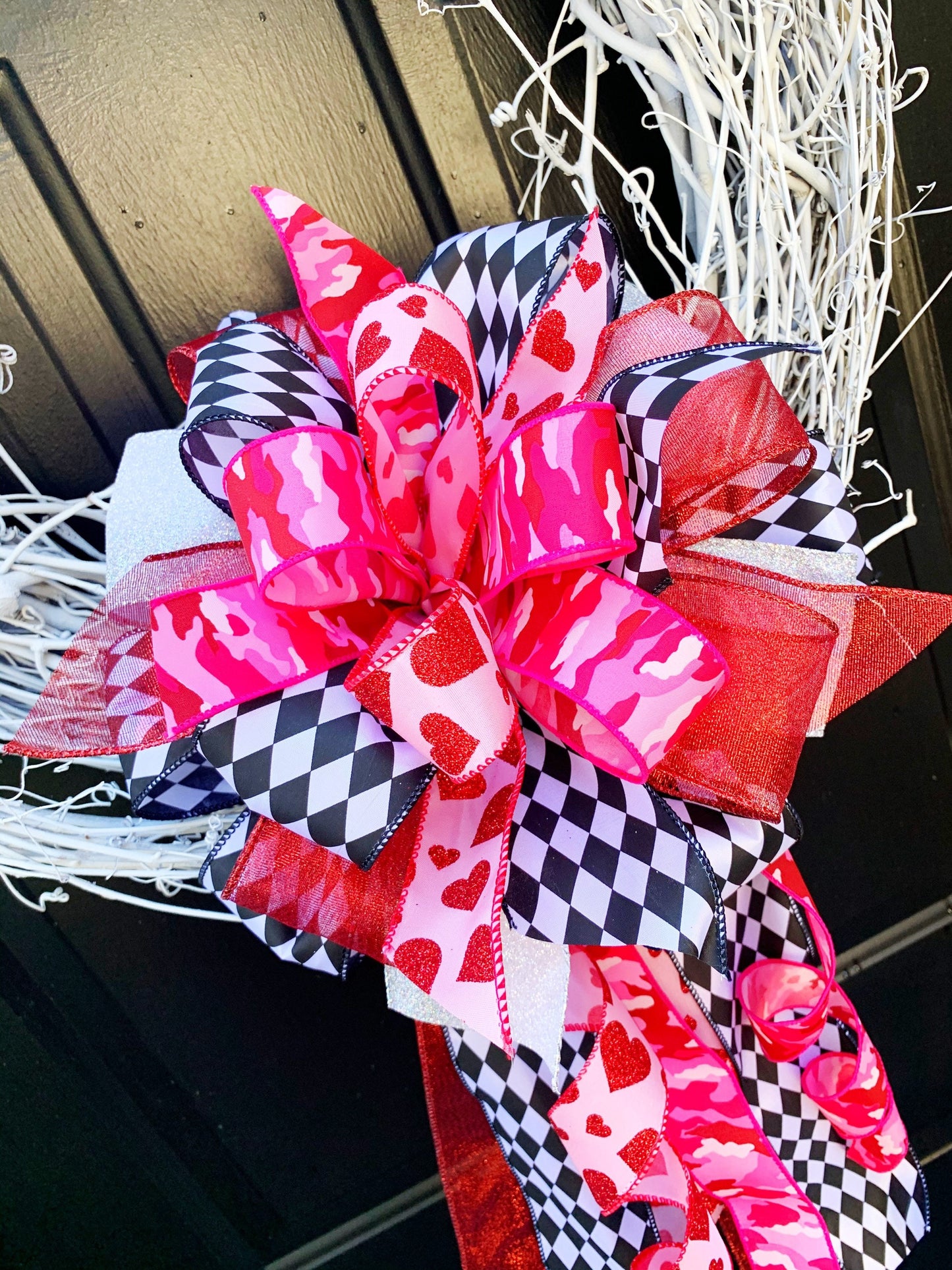 Valentines Collection- Wild 4 You Bow, Valentines Bow, Wreath Bow, Mailbox Bow, Gift Basket Bow, Holiday Bow, Hearts Bow, Valentines Hearts