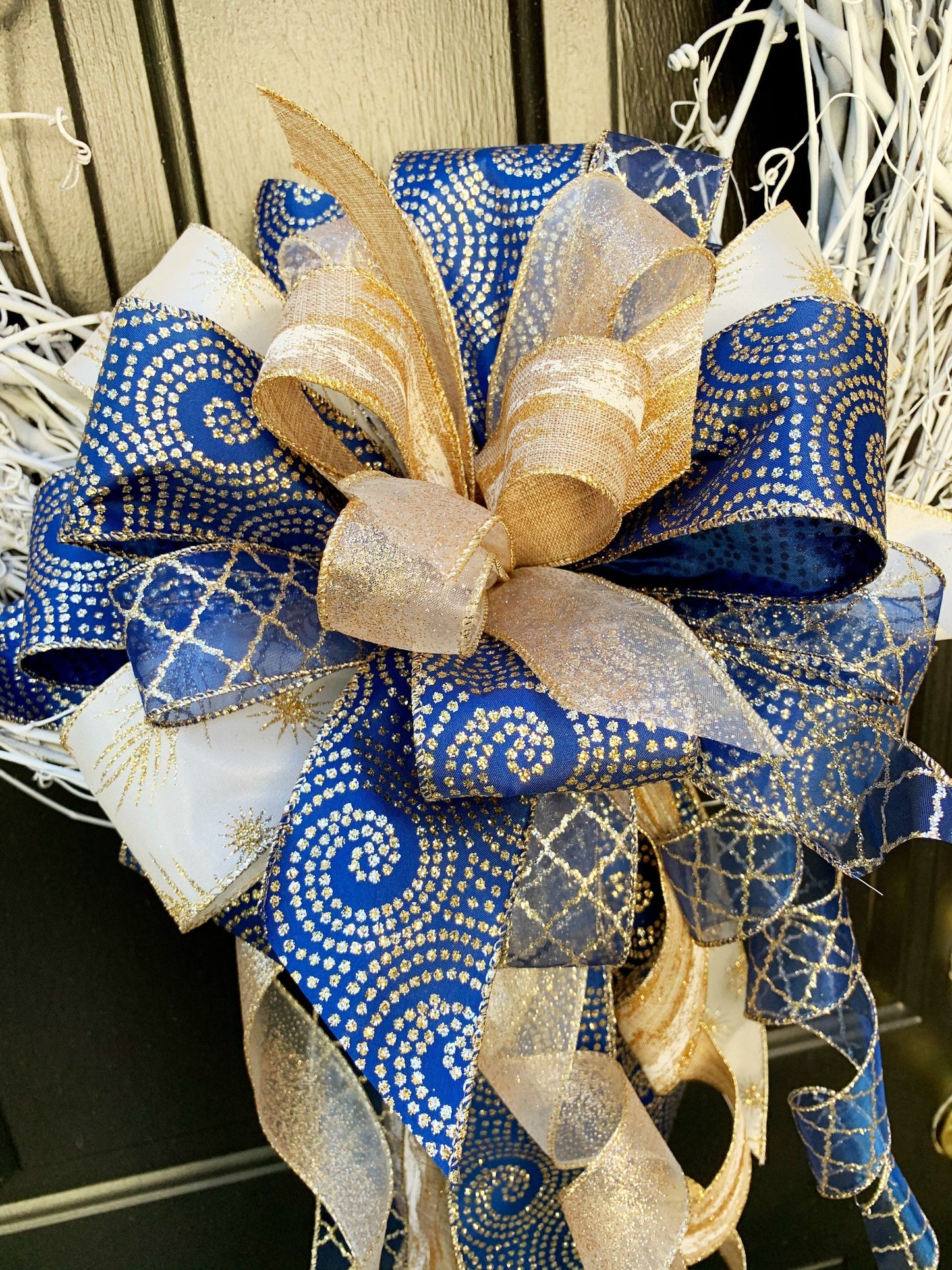 Everyday Collection - The Karen Bow, Bows, Karen Bow, Blue Bow, Blue Gold Bow, Mailbox Bow, Gold Bow, Large Bow, Karen, Wreath Bow