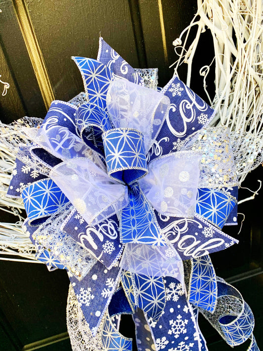 Winter Collection - Baby it’s cold out, Bow,Winter Bow,Blue/White Bow,Blue Bow,WhiteBow,Holiday Bow,Winter,Baby it’s cold out bow, Large Bow