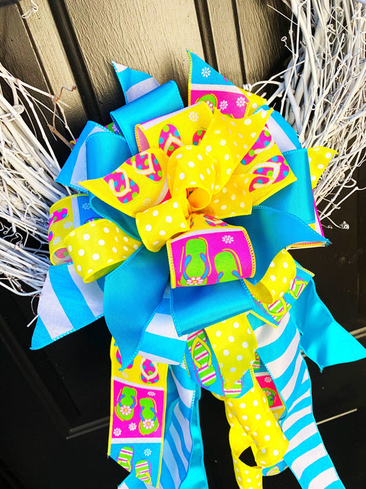 Summer Collection - Beach Bow, Bright Bow, Flip Flops Bow, Bow, Bows, Beach, Summer, Summer Bow, Large Bow, Mailbox Bow, Wreath Bow