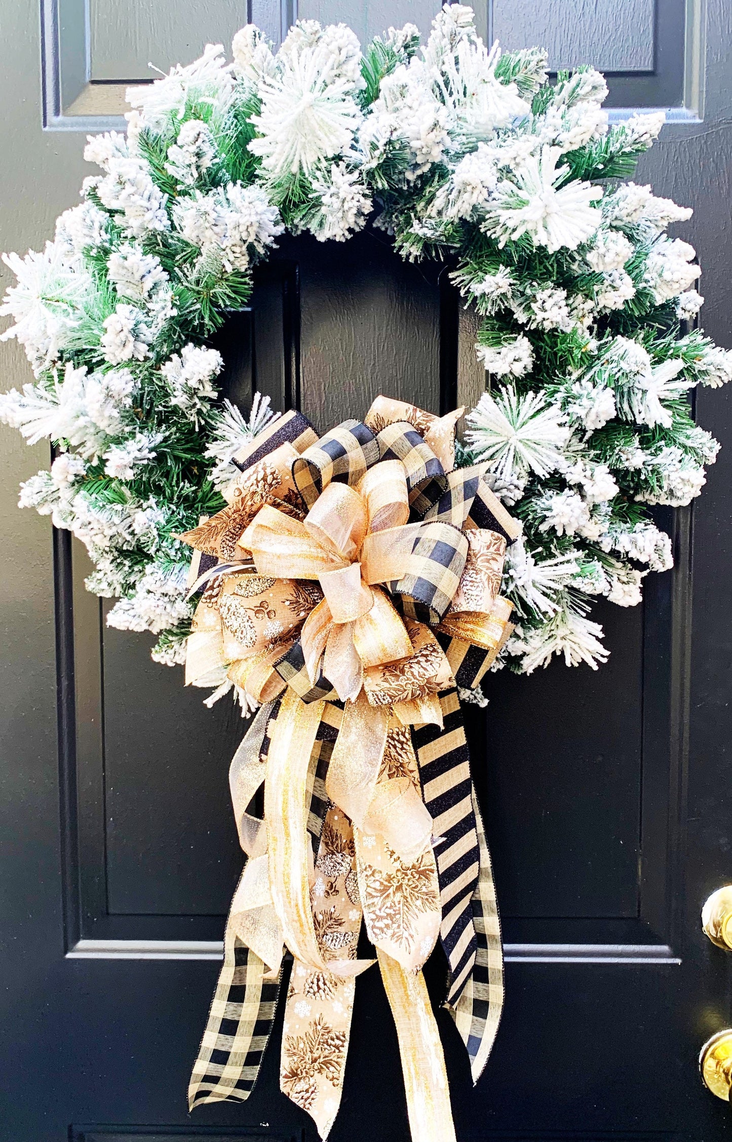 Winter Collection- Pinecone Bow, Mailbox Bow, Wreath Bow, Winter Bow, Black and Gold Bow, Large Bow, Gift Bow