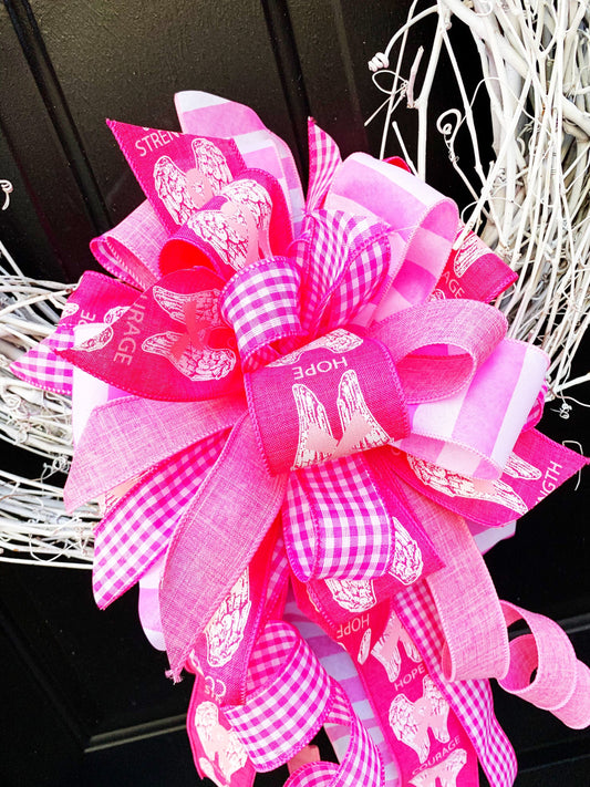 Everyday Collection - Hope Bow,Courage Bow,Strength Bow,Breast Cancer Bow,Pink Bow,Mailbox Bow,Wreath Bow,Large Bow,Gift Bow,Bow,Bow