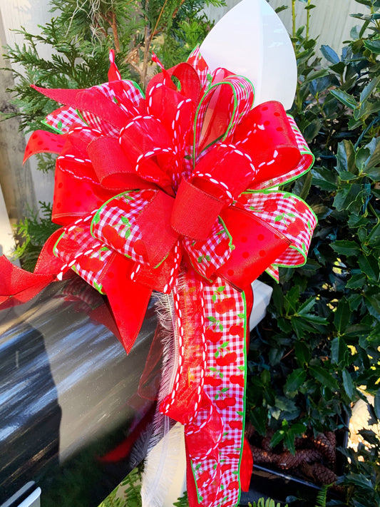 Valentines Collection “Cherry Pie” Bow, Valentines Bow, Mailbox Bow, Wreath Bow, Valentines Wreath Bow, Valentines Wreath Bow, Hearts Bow