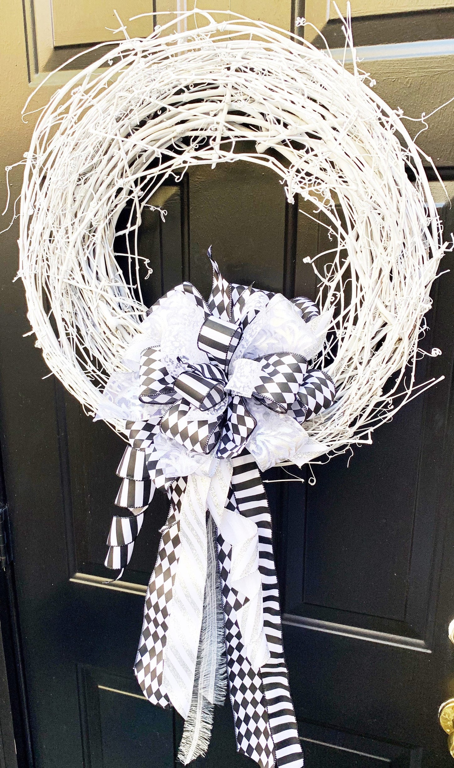 Everyday Collection- Black/White Modern Bow, Argyle Bow, Black Bow, White Bow,Mailbox Bow,Wreath Bow,Large Bow,Black and White Bow, Gift Bow
