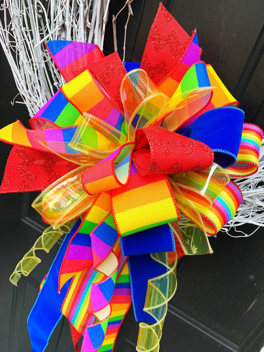 Everyday Collection - Pride,Pride Bow,Pride Ribbon,Rainbow,Rainbow Bow,Mailbox Bow, Wreath Bow,Gay,Gay Bow,Bows,Large Bow, LGBTQ,LGBTQ Bow