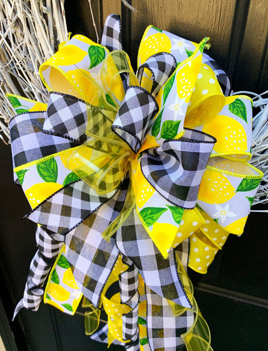 Everyday Collection - Lemon Bow, Lemons, Lemon Ribbon, Summer, Summer Bow, Wreath Bow, Mailbox Bow, Yellow/Black Bow, Bow, Bows