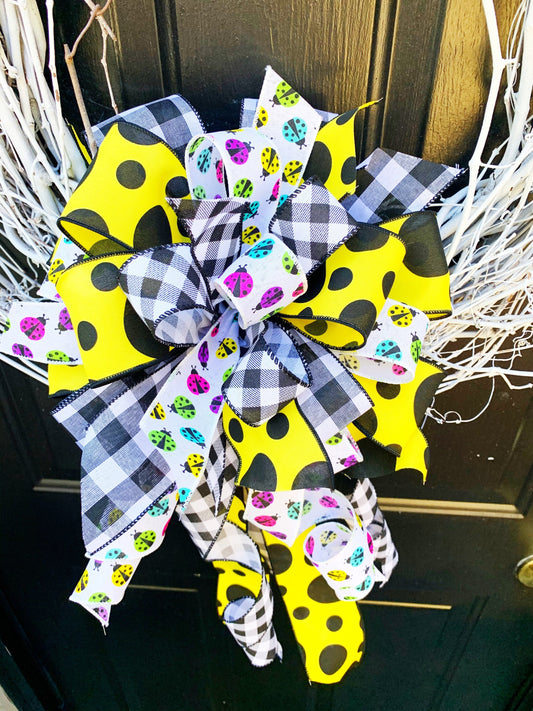 Everyday Collection - Lady Bug Bow,Lady Bugs,Lady Bugs Bow,Summer Bow,Wreath Bow,Mailbox Bow,Large Bow,Bow,Bows,Gift Bow,Gift Basket Bow