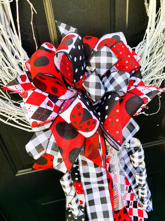 Everyday Collection - Lady Bug Bow, Lady Bugs, Lady Bugs Ribbon, Mailbox Bow, Wreath Bow, Large Bow, Bow, Bows, Gift