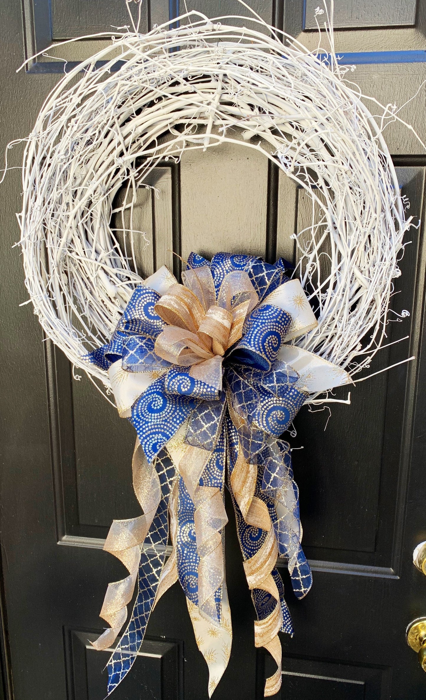 Everyday Collection - The Karen Bow, Bows, Karen Bow, Blue Bow, Blue Gold Bow, Mailbox Bow, Gold Bow, Large Bow, Karen, Wreath Bow