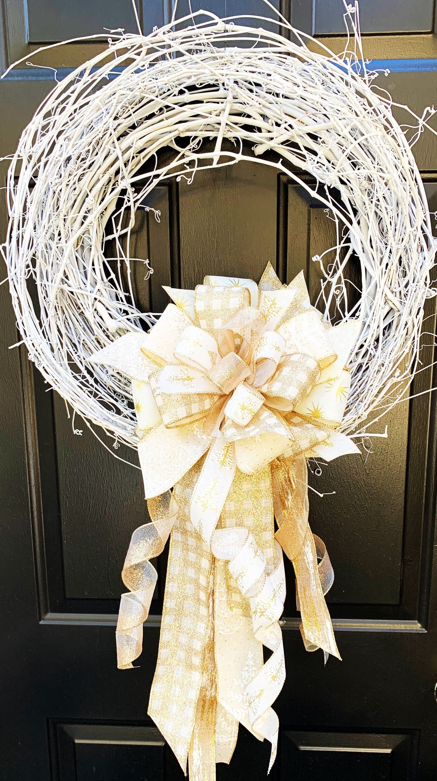 Everyday Collection - White/Gold Bow, Gold Bow, White Bow,Sympathy Bow,Winter Bow,Mailbox Bow,Gift Bow,Wreath Bow,Mailbox Bow,Large Bow