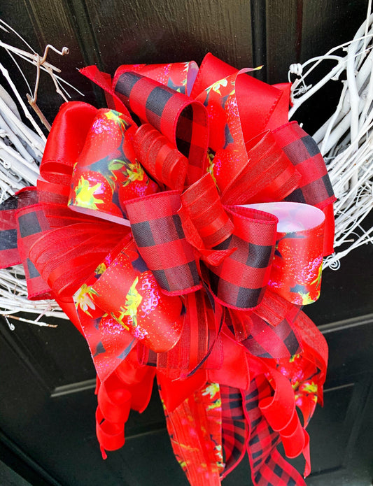 Everyday Collection - Strawberry Bow, Strawberry, Strawberry Bows, Strawberry Decor, Mailbox Bow, Wreath Bow, Bows, Bow, Large Bow