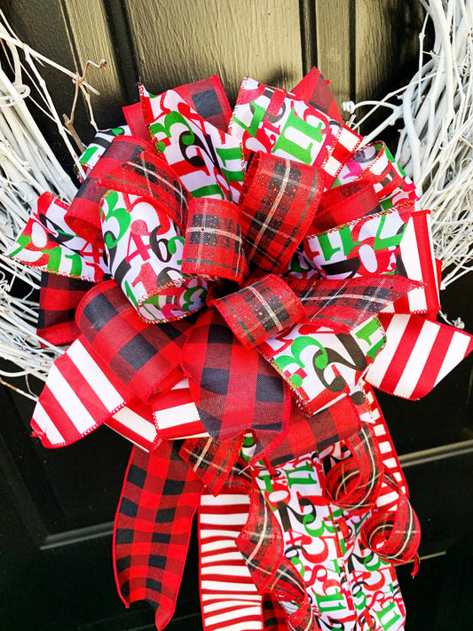 Christmas Countdown Bow Featuring Multipattern Ribbons. Perfect for Mailbox, Door, and Wreath.