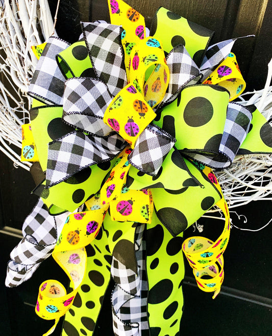 Everyday Collection - Lady Bugs, Lady Bug Bow, Lady Bugs Bow, Summer, Decor, Ribbon, Mailbox Bow, Wreath Bow, Large Bow, Bow, Bows