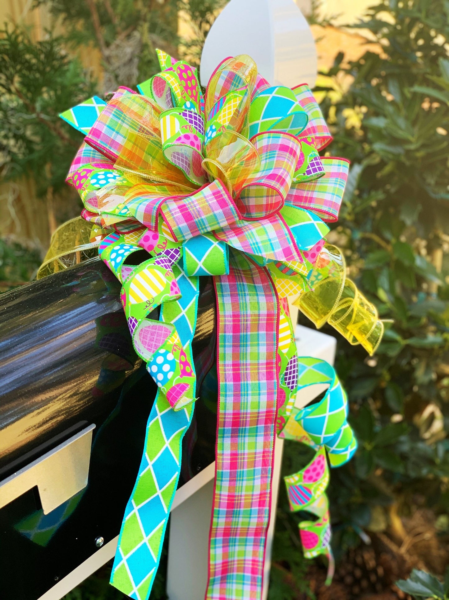 Birthday Bow with Vibrant Multicolor and Patterns. Perfect for Mailbox, Door, and Wreath.
