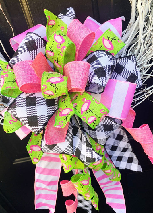 Summer Collection - Pink Flamingo, Pink Flamingo Bow, Pink Bow, Flamingo Decor, Mailbox Bow, Wreath Bow, Large Bow, Gift, Gift Bow, Bow