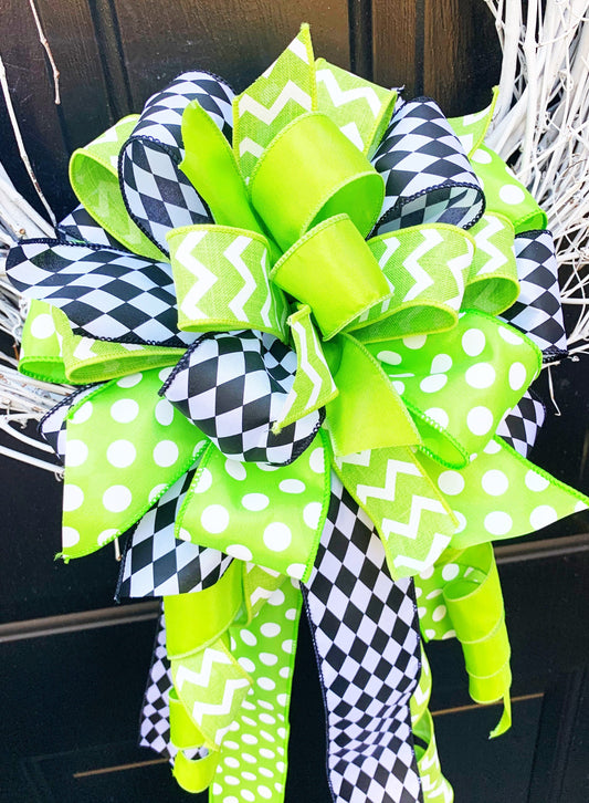 Everyday Collection - Green/Black Bow, Green Bow, Black Bow, Mailbox Bow, Wreath Bow, Large Bow, Gift, Gift Bow, Bows, Ribbon Bow