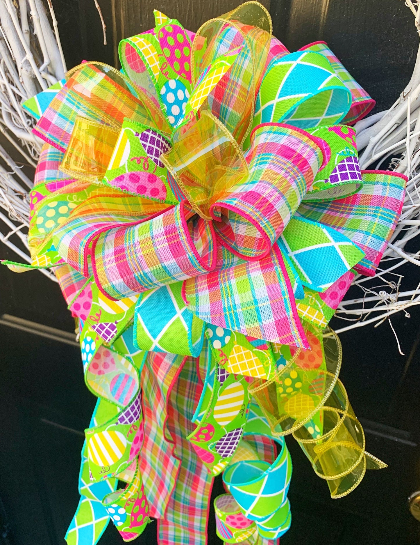 Birthday Bow with Vibrant Multicolor and Patterns. Perfect for Mailbox, Door, and Wreath.