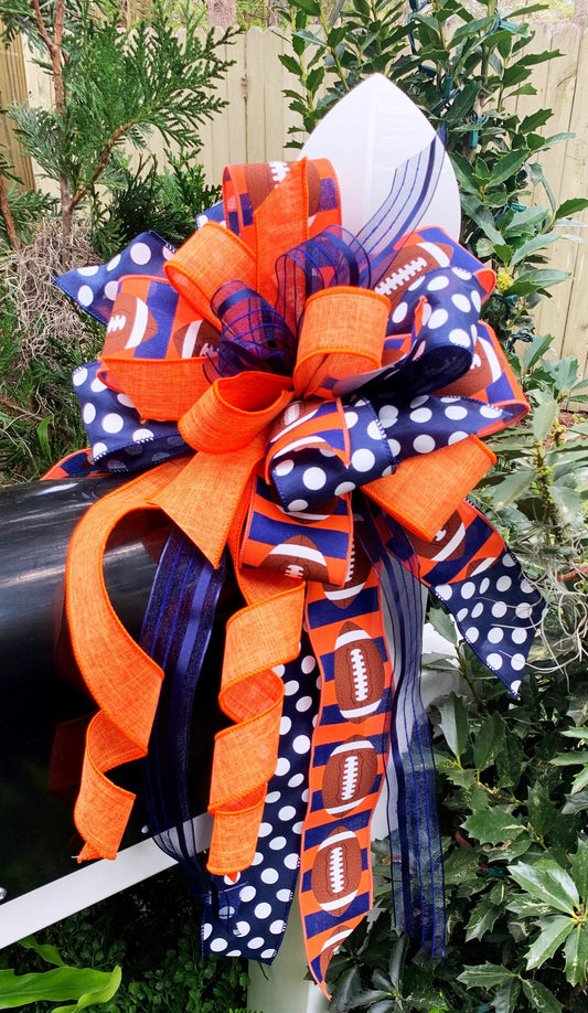 Sports Collection - Orange/Blue Bow, Orange Bow, Blue Bow, Team Bow, Bow, Mailbox Bow, Football Bow, Football, Football Decor, Wreath Bow