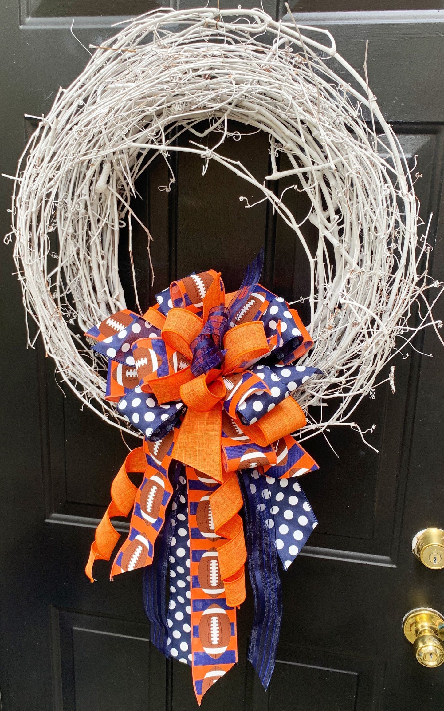 Sports Collection - Orange/Blue Bow, Orange Bow, Blue Bow, Team Bow, Bow, Mailbox Bow, Football Bow, Football, Football Decor, Wreath Bow