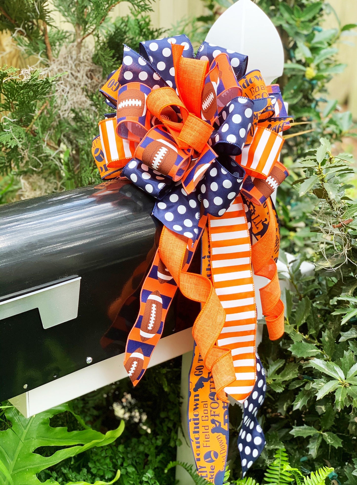 Sports Collection - Orange/Blue Bow,Orange Bow,Football Bow, Football,Clemson Decor,Mailbox Bow,Wreath Bow,Large Bow,Clemson Bow,Clemson