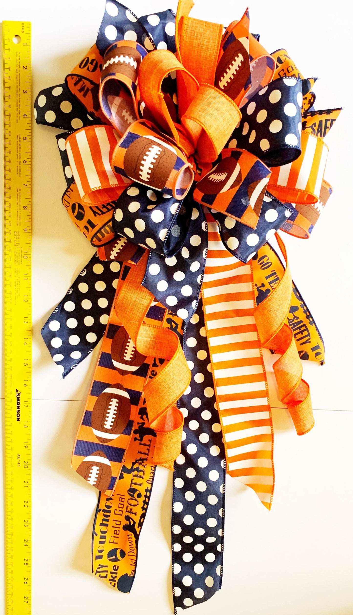 Sports Collection - Orange/Blue Bow,Orange Bow,Football Bow, Football,Clemson Decor,Mailbox Bow,Wreath Bow,Large Bow,Clemson Bow,Clemson