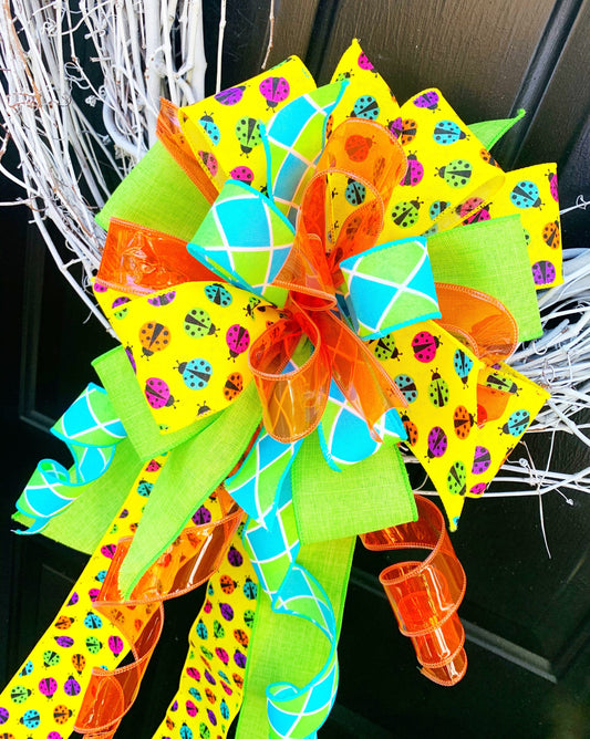 Everyday Collection - Lady Bugs, Lady Bugs Bow, Summer Bow, Summer, Wreath Bow, Large Bow, Mailbox Bow, Bow, Bows, Decor, Gift