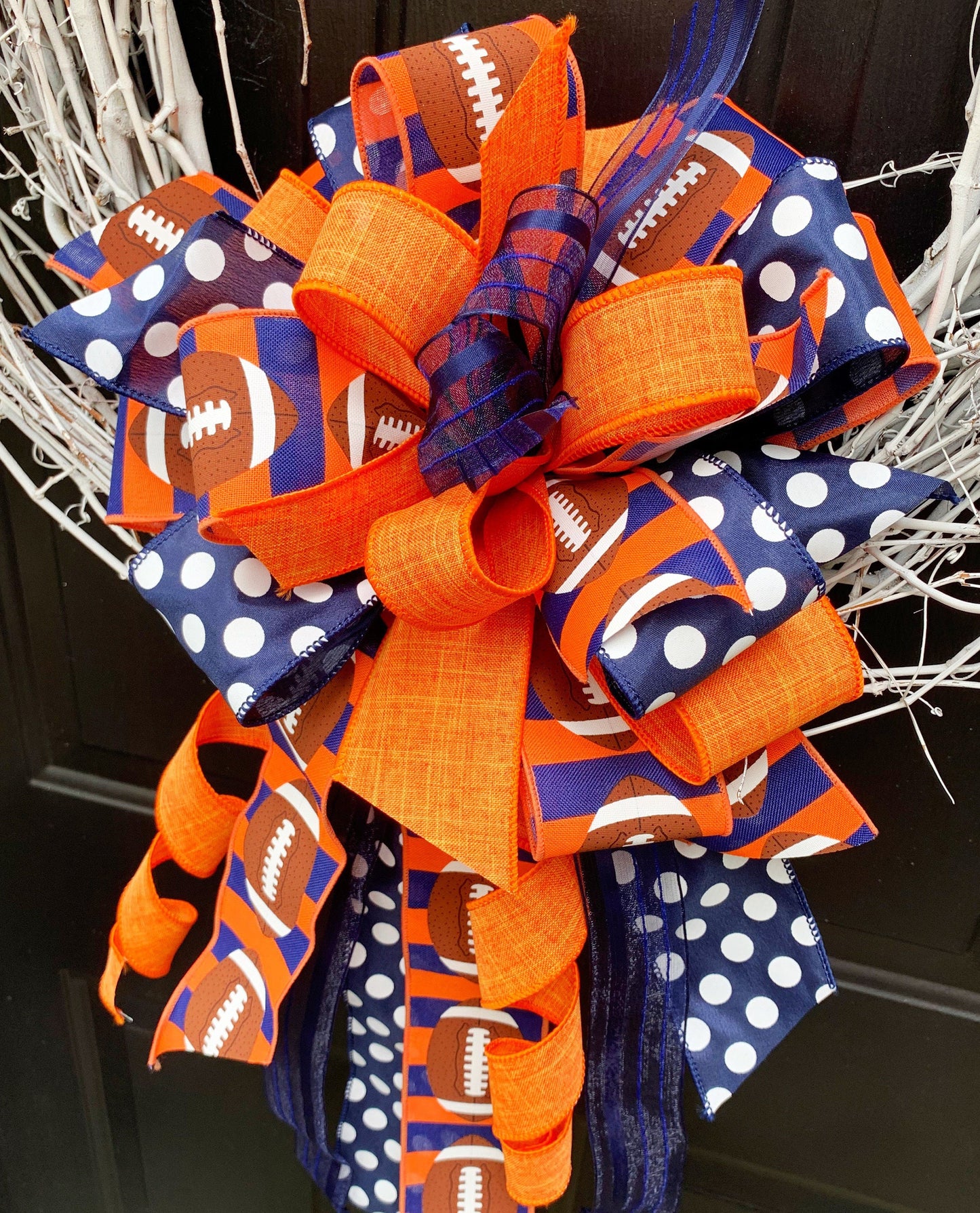 Sports Collection - Orange/Blue Bow, Orange Bow, Blue Bow, Team Bow, Bow, Mailbox Bow, Football Bow, Football, Football Decor, Wreath Bow
