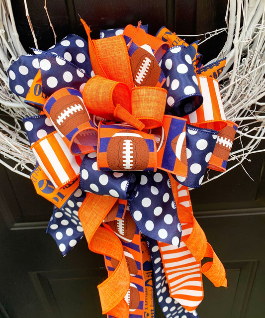 Sports Collection - Orange/Blue Bow,Orange Bow,Football Bow, Football,Clemson Decor,Mailbox Bow,Wreath Bow,Large Bow,Clemson Bow,Clemson