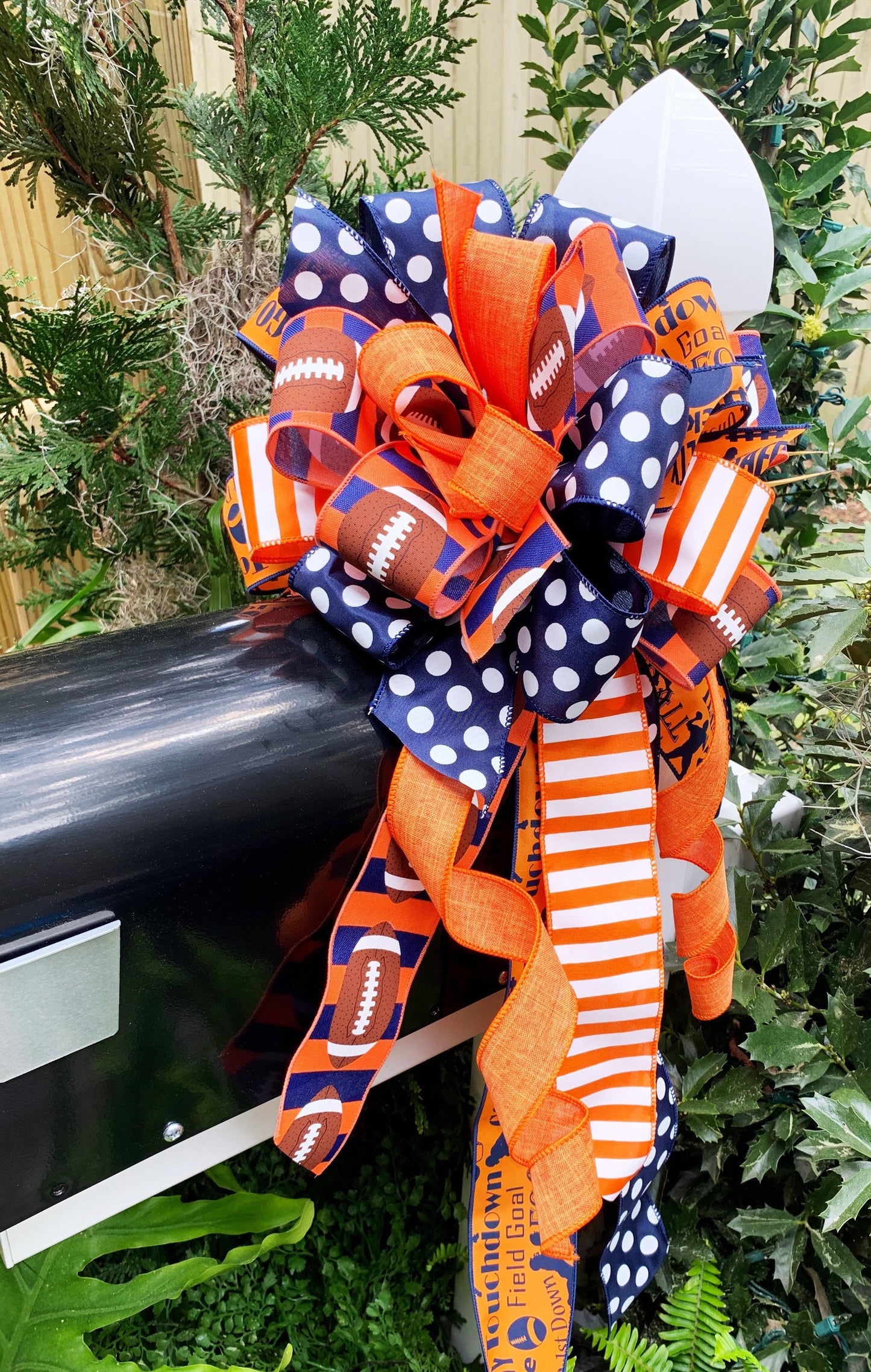 Sports Collection - Orange/Blue Bow,Orange Bow,Football Bow, Football,Clemson Decor,Mailbox Bow,Wreath Bow,Large Bow,Clemson Bow,Clemson