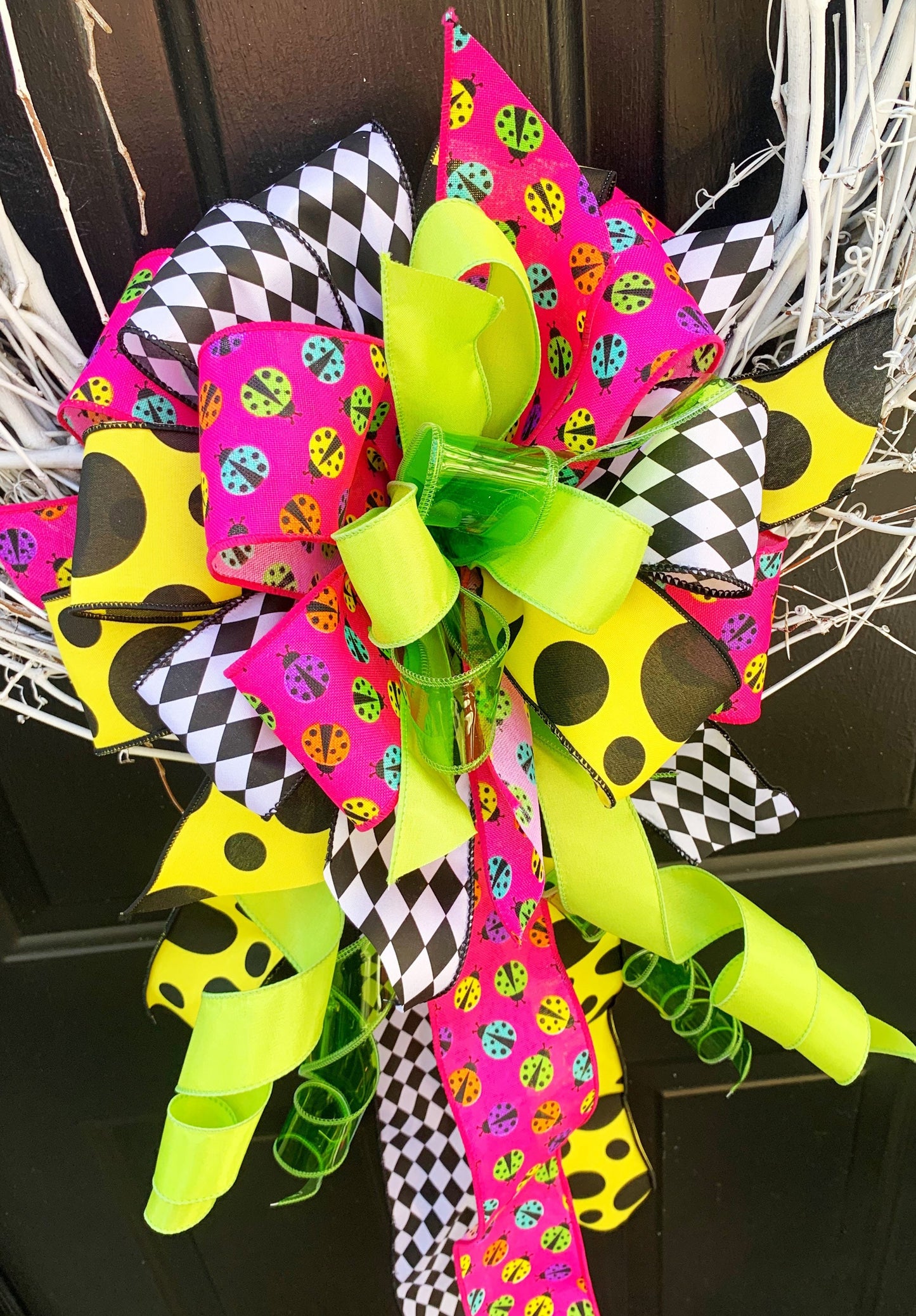 Summer Collection - Lady Bugs, Lady Bug Bow, Lady Bug Ribbon, Bow, Bows, Summer Bow, Colorful Bow, Mailbox Bow
