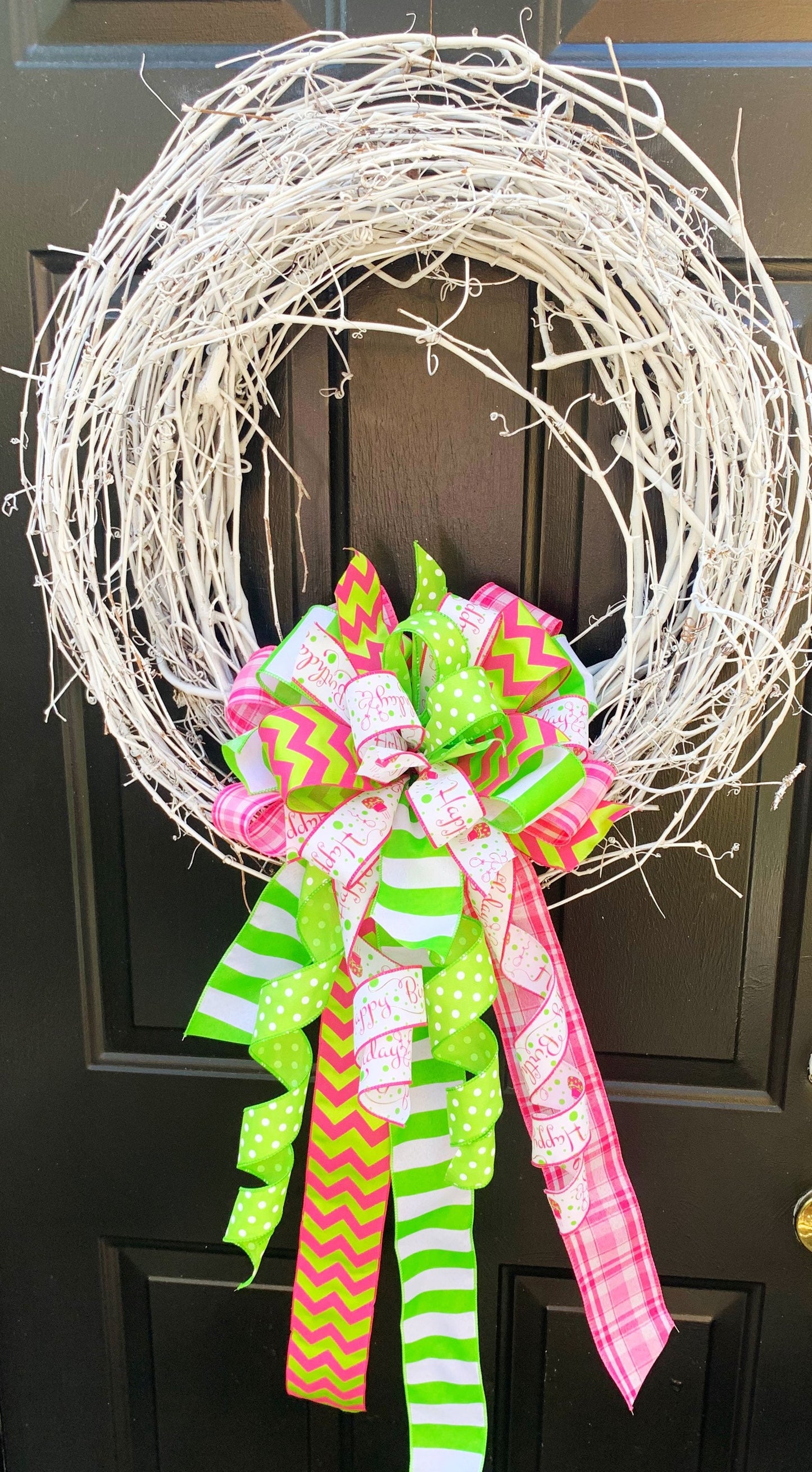 Birthday Bow in Vibrant Pink and Green Ribbon. Perfect for Mailbox, Door, and Wreath.