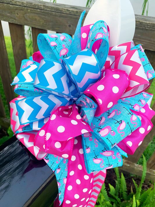 Summer Collection. - Pink Flamingo, Flamingo, Flamingo Bow, Wreath Bow, Large Bow, Mailbox Bow, Bow, Bows, Yard Decor, Summer Bow, Summer