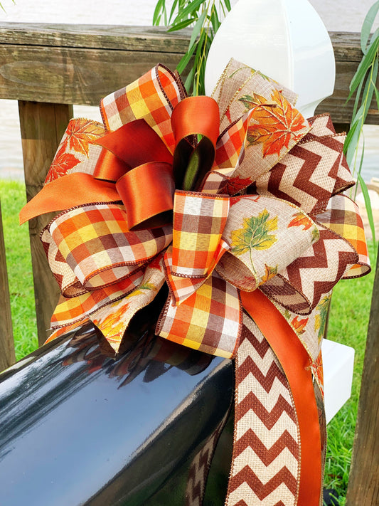 Fall Collection - Fall Bow,Fall Decor,Fall Bows, Autumn,Autumn Decor,Chevron Bow,Gift,Mailbox Bow,Wreath Bow, Leaves, Fall