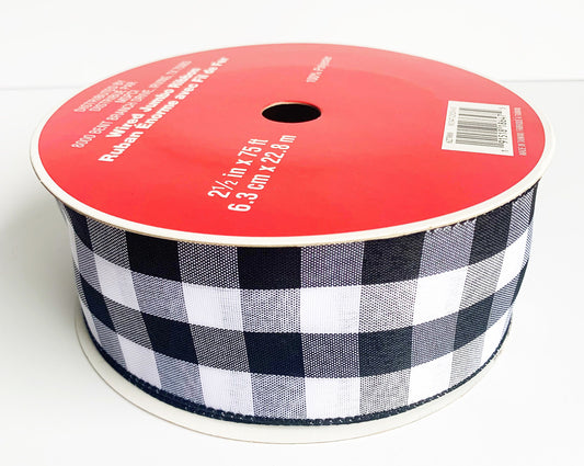 Ribbon Roll - Buffalo Check, Buffalo Ribbon, Check Ribbon, Black Ribbon, White Ribbon, Craft Ribbon, Ribbon, Wired Ribbon