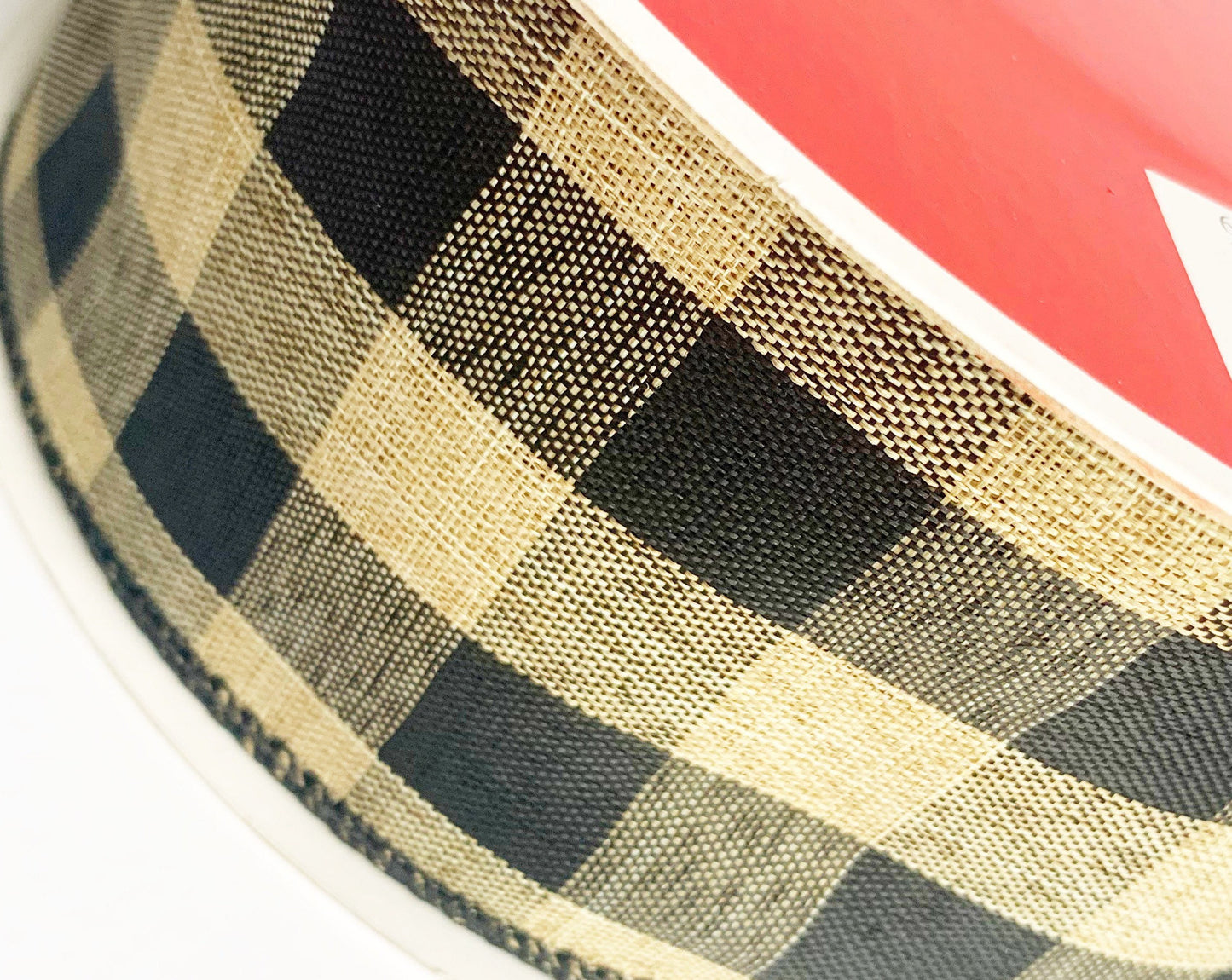 Ribbon Roll - Plaid Ribbon, Plaid Check Ribbon,  Plaid, Check Ribbon, Wired Ribbon, Ribbon, Craft, Craft Ribbon, Bow Ribbon, Tan Ribbon