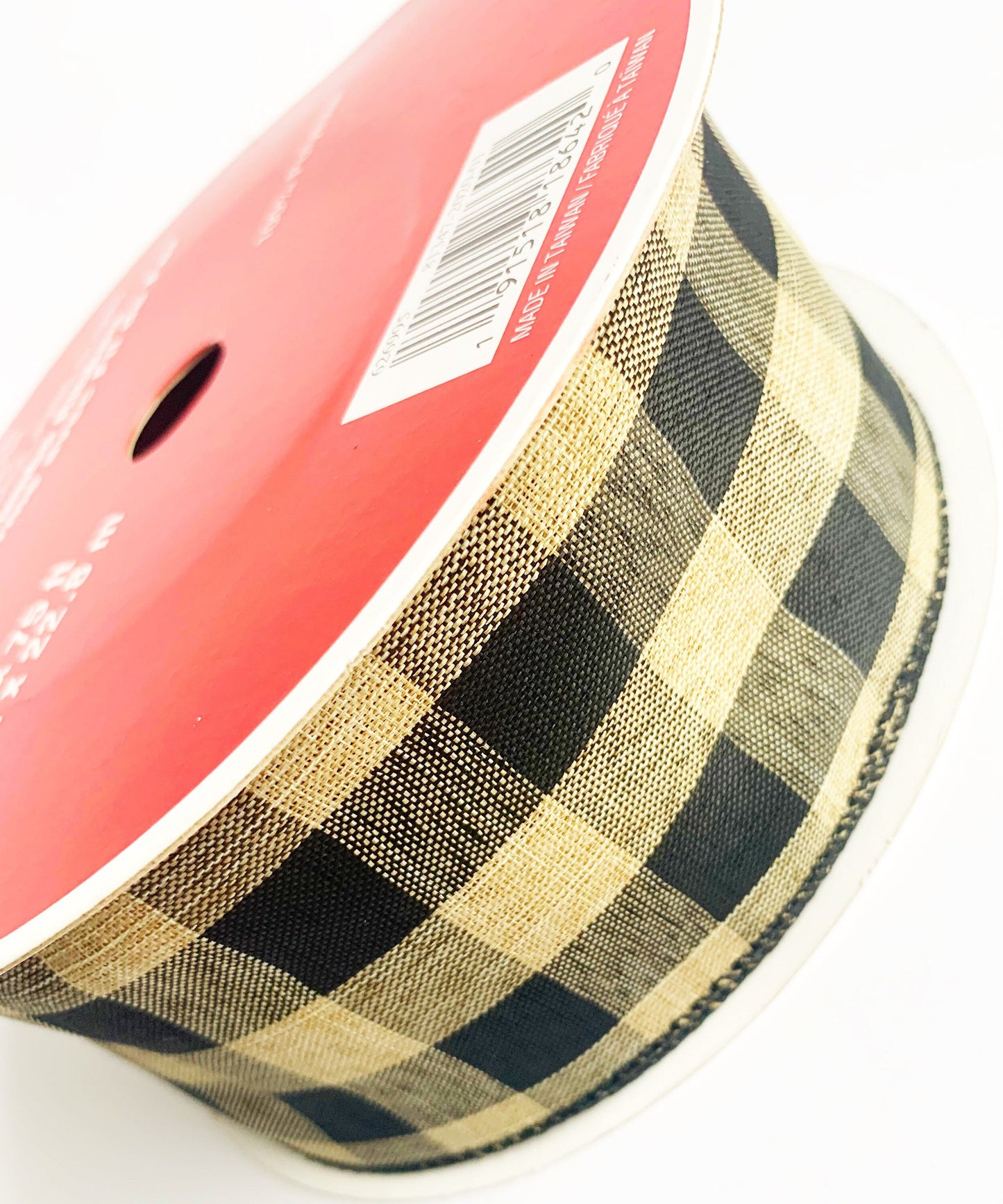 Ribbon Roll - Plaid Ribbon, Plaid Check Ribbon,  Plaid, Check Ribbon, Wired Ribbon, Ribbon, Craft, Craft Ribbon, Bow Ribbon, Tan Ribbon