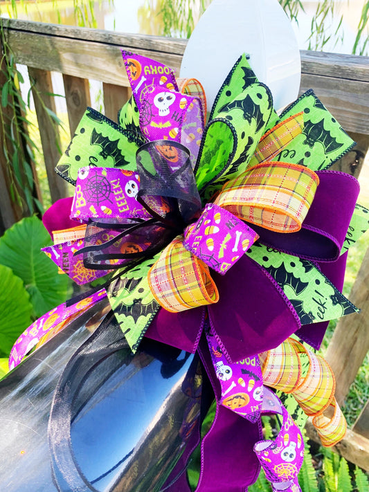 Halloween Collection - Halloween Bow, Halloween Ribbon, Halloween Decor, Bow, Gift, Gift Basket Bow, Mailbox Bow, Wreath Bow, Large Bow