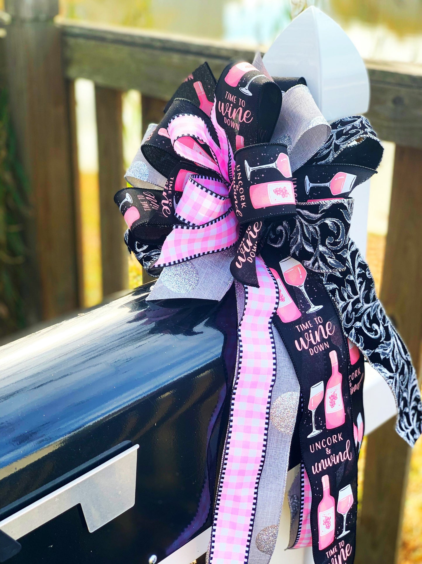Everyday Collection - Wine, Wine Bow, Wine Decor, Vino, Vino Bow, Vino Gift, Gift, Mailbox Bow, Wreath Bow, Winery, Wine Gift